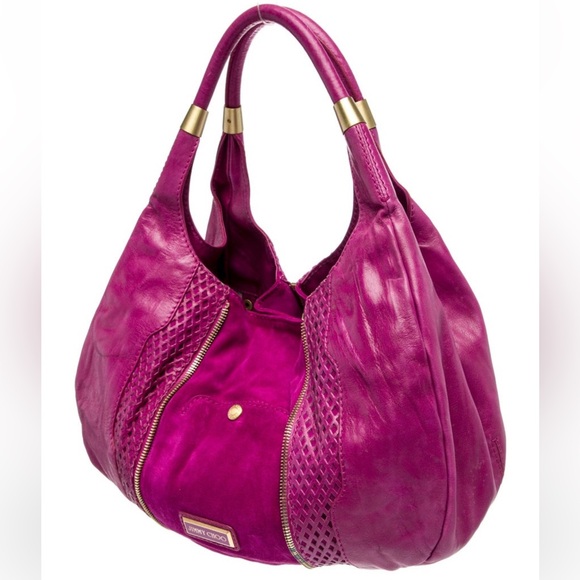 Jimmy Choo Magenta Hobo Bag with Gold Accents - Picture 3 of 9